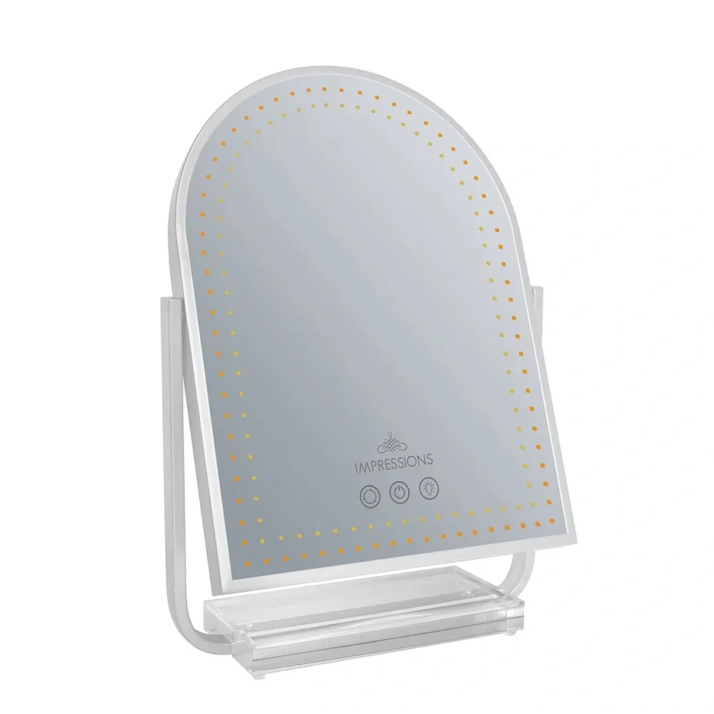 Impressions Glimmer arch tri-tone led touch vanity tray adjustable Makeup Mirror